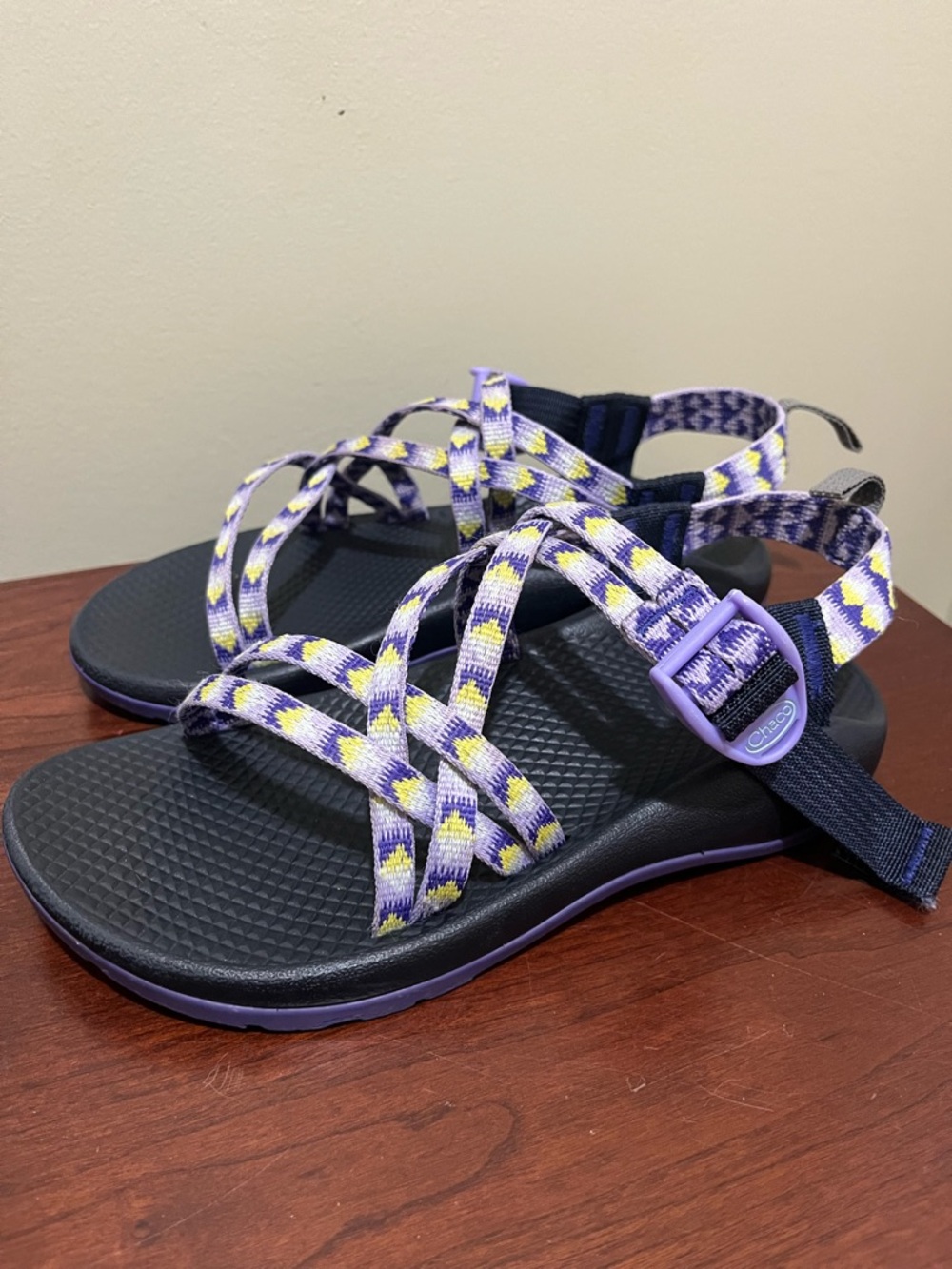 Chaco ZX/1 Ecotread kids' sandals purple/yellow double strap size 3